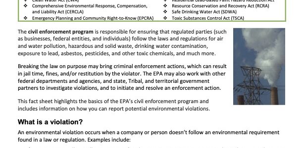 New EPA Civil Enforcement Fact Sheet